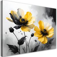 BILD auf Leinwand, Gelbe Blumen in kontrastierendem Schwarz und Weiß - Gelb, Textil (120/80cm) - Feeby