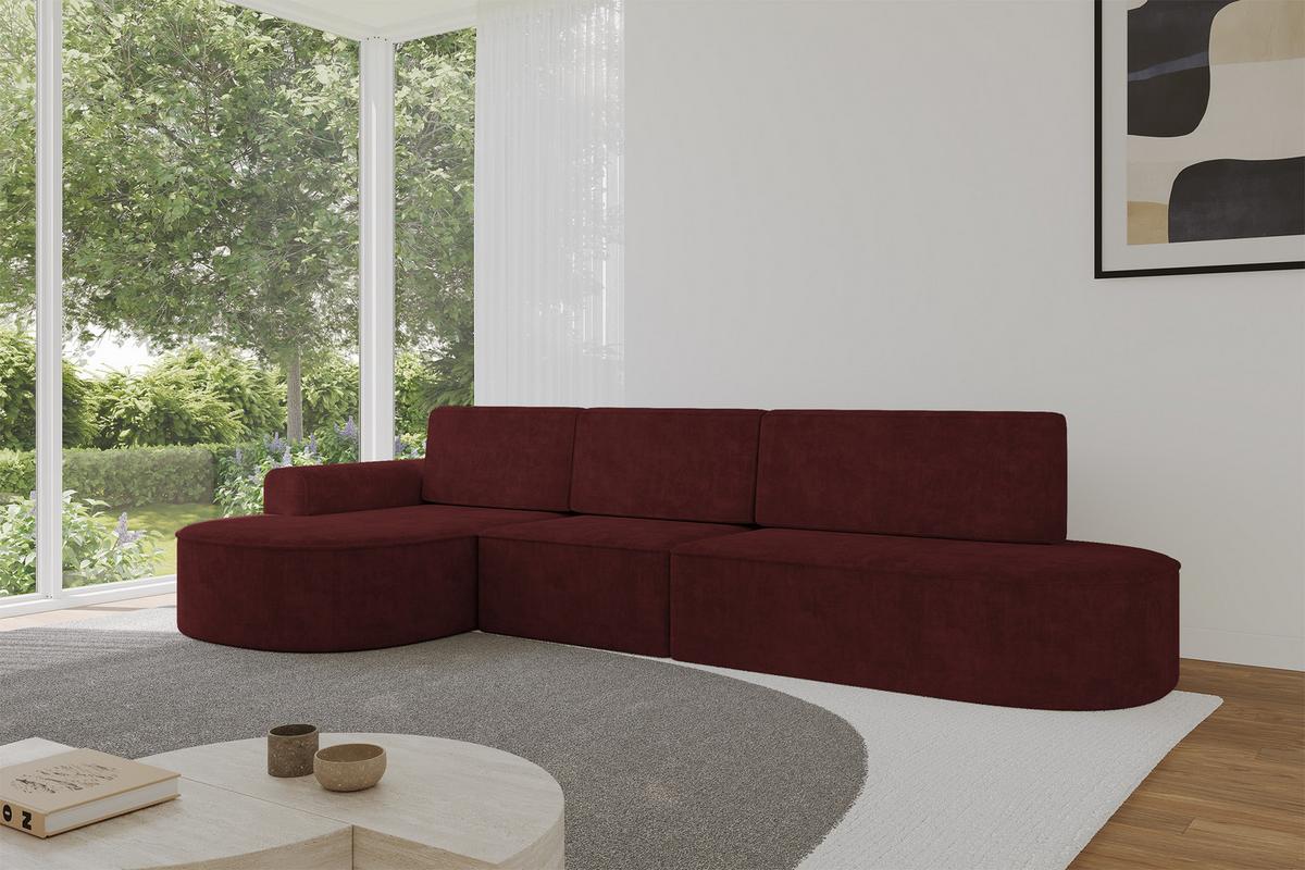 ECKSOFA mit Schlaffunktion Ottomane Links MARI L2-S 368X167X85 Bordeauxrot Velours - Bordeaux/Schwarz, Holzwerkstoff/Kunststoff (368/167cm) - ALTDECOR