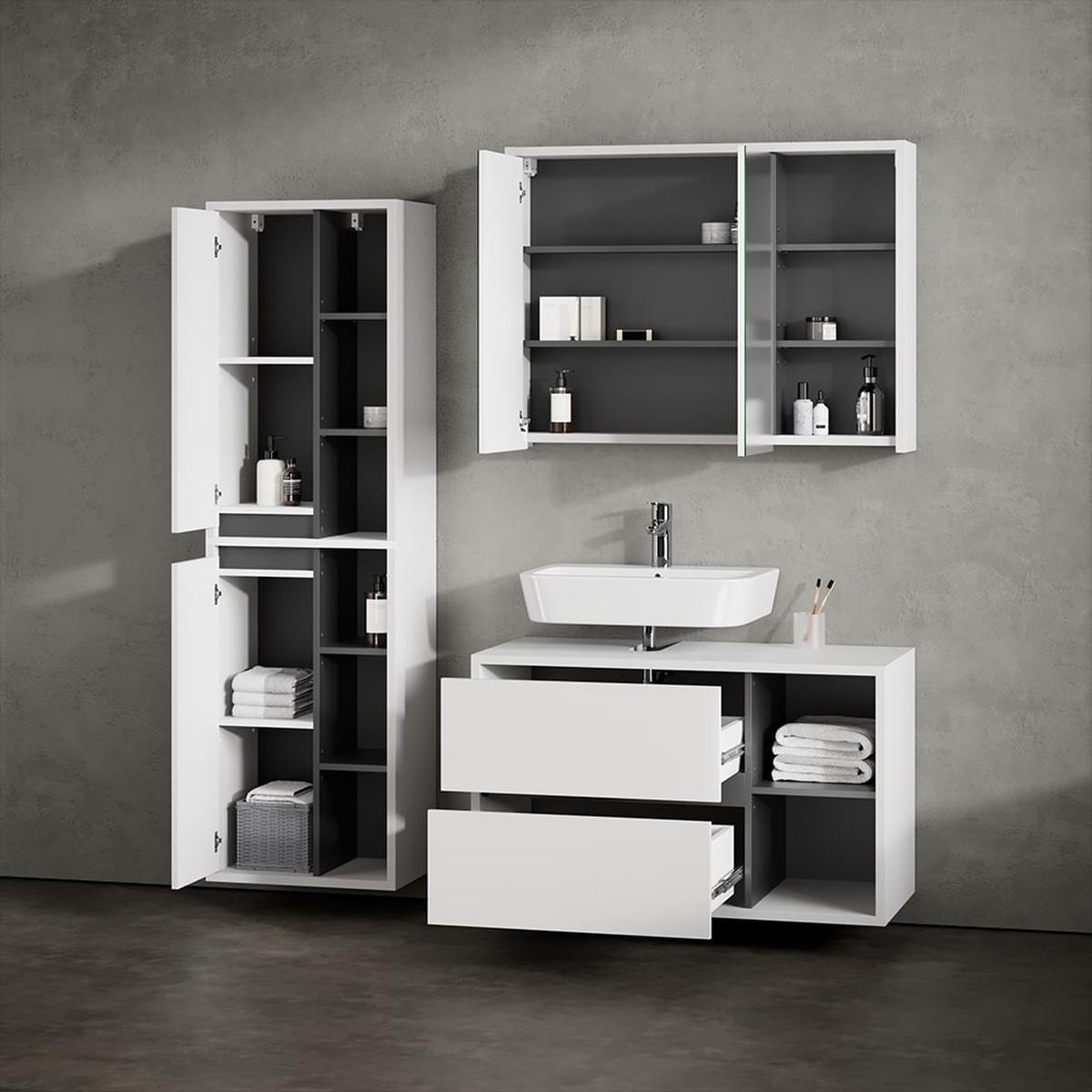 BADSPIEGELSCHRANK Vomano Weiß/Anthrazit 100 x 75 cm - Anthrazit/Weiß, Holzwerkstoff (100/75/18cm) - Livinity®