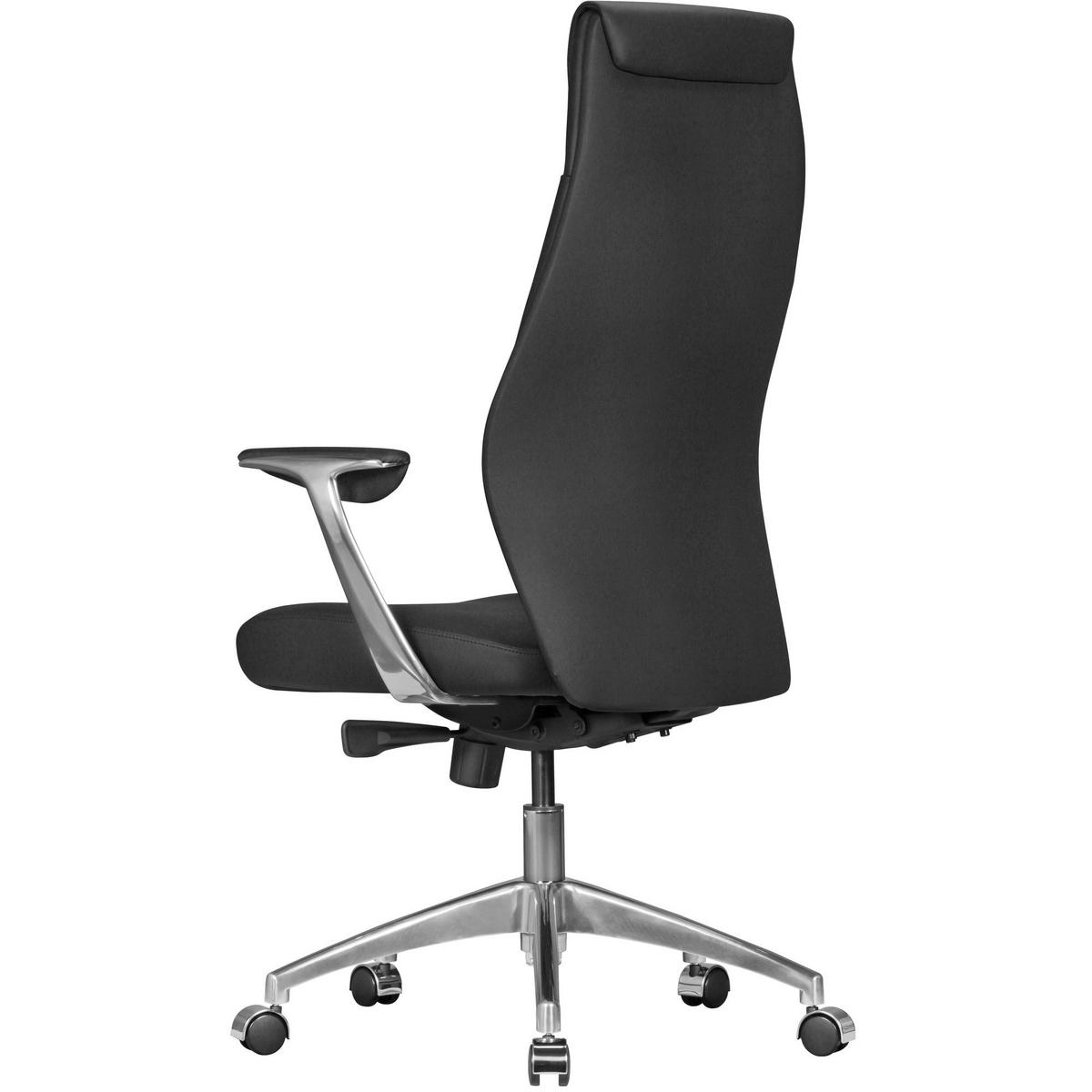 BÜROSTUHL Echtleder mit Synchronmechanik, Kopfstütze und hoher Rückenlehne, Schwarz 67x58x125 cm - Silberfarben/Schwarz, Leder/Metall (67/125/58cm) - KADIMA DESIGN