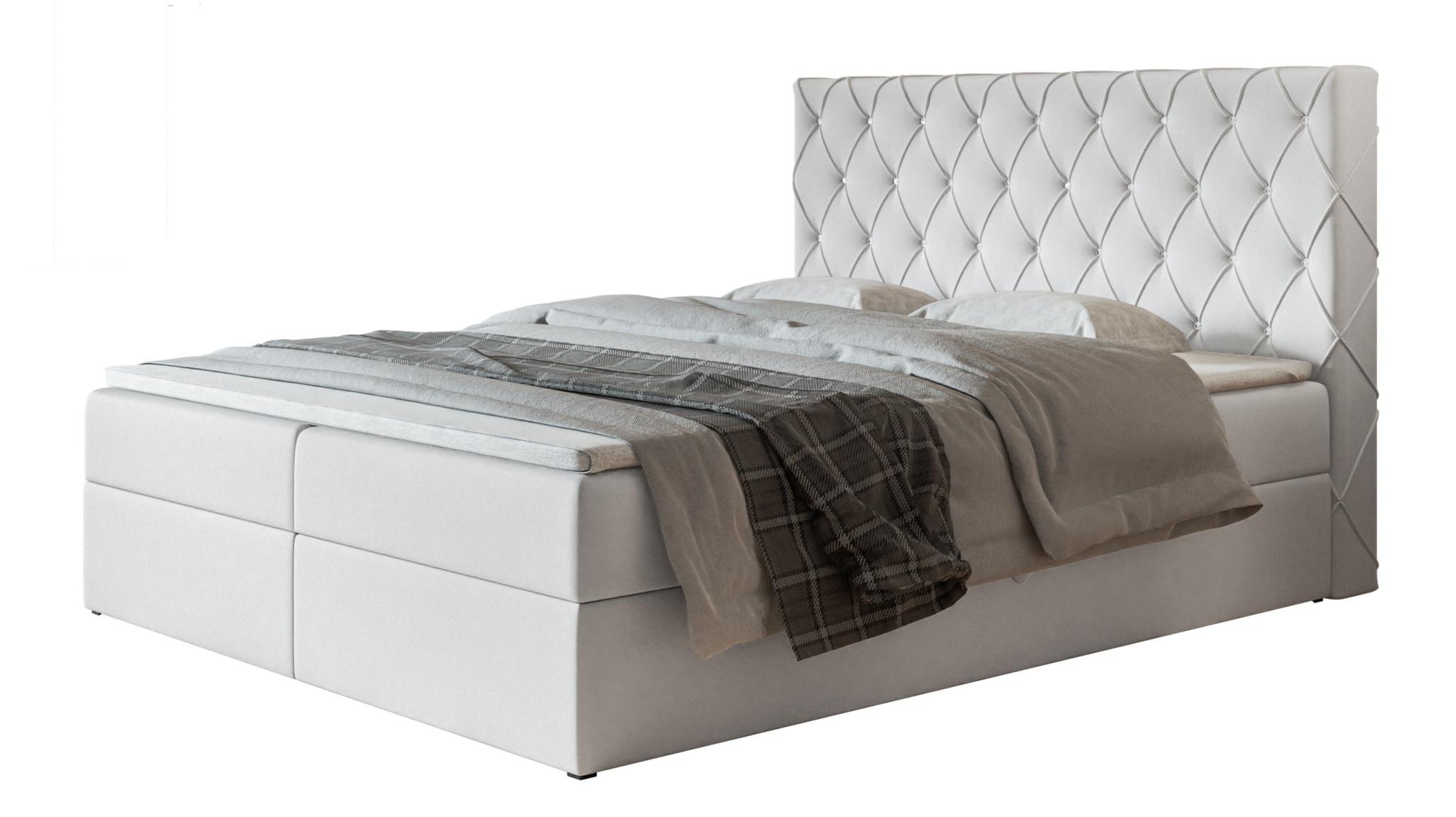 BOXBETT BOSTON mit 2 Bettkästen, 160x200, Farbe: Weiß, Kunstleder, Doppelbett mit Bonell-Matratze - Weiß, Holz/Kunststoff (160/200cm) - Alpi-Möbel