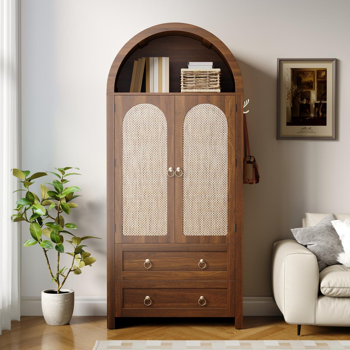 SIDEBOARD rattan bogen walnuss 180cm vintage - Walnussfarben, Holzwerkstoff (80/180/40cm) - Urban Meuble