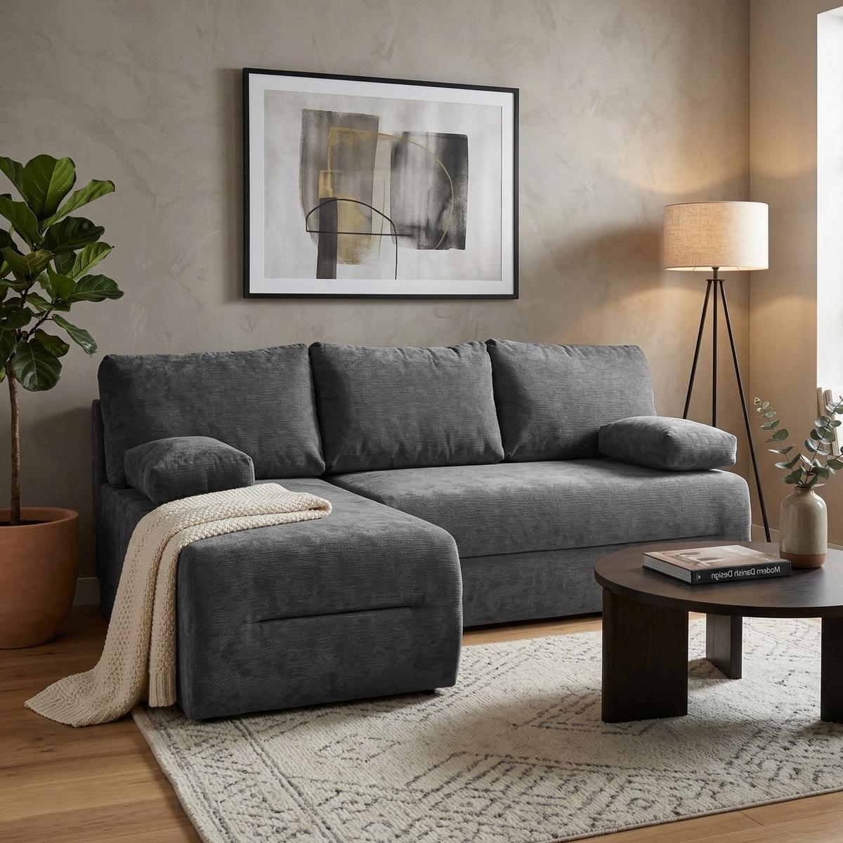 ECKSCHLAFSOFA Liana mit Schlaffunktion und Bettkasten, Links, Dunkelgrau - Dunkelgrau, Textil (206/154cm) - Beautysofa