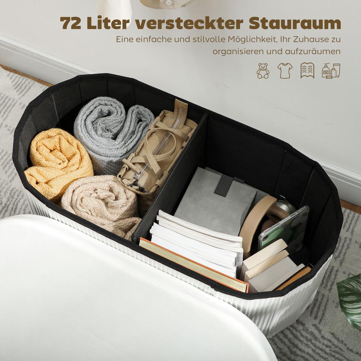 SITZBANK mit Stauraum Weiß 76/38/35 cm - Creme, Textil (38/35/76cm) - HOMCOM