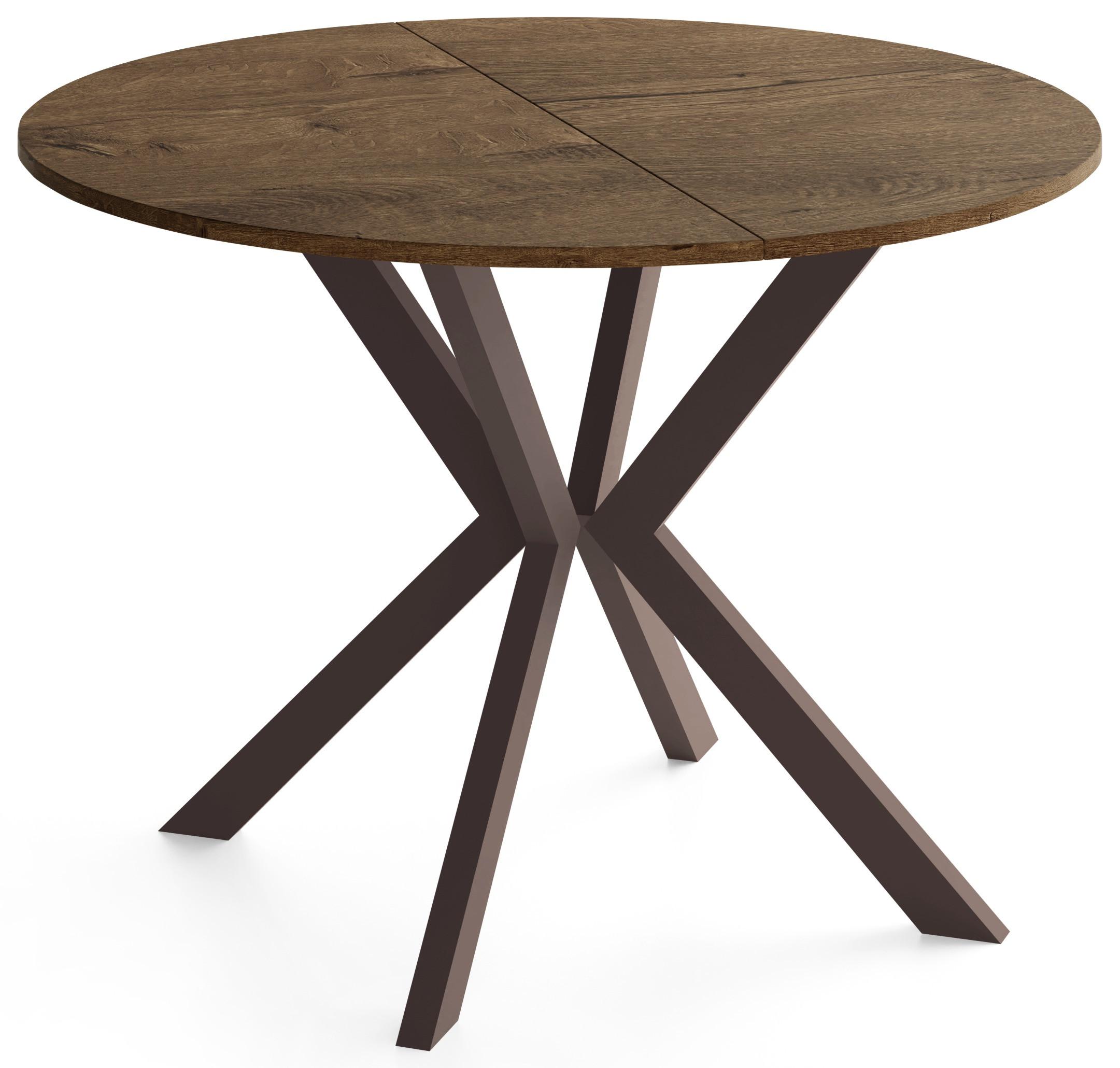 ESSTISCH Valio rund oval ausziehbar verlängerbar mit braunen Metallbeinen, Eiche Braun Rustikal 100-140/100/76 cm - Alteiche/Braun, Holzwerkstoff/Metall (100/140/76cm) - WFL GROUP