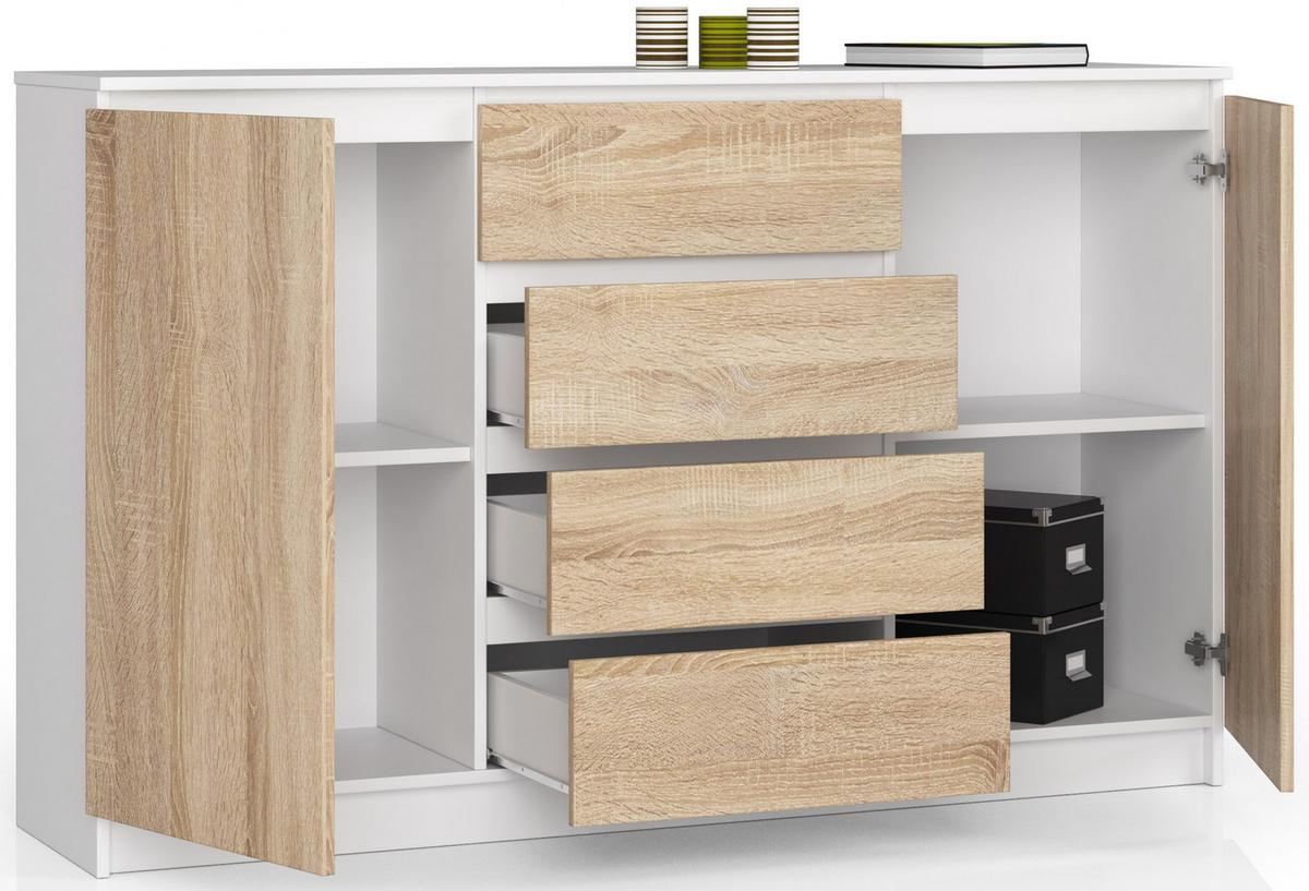 KOMMODE Weiß, Eiche Sonoma 99/160/40 - Weiß, Holzwerkstoff (160/99/40cm) - RAUMHIRSCH FURNITURE