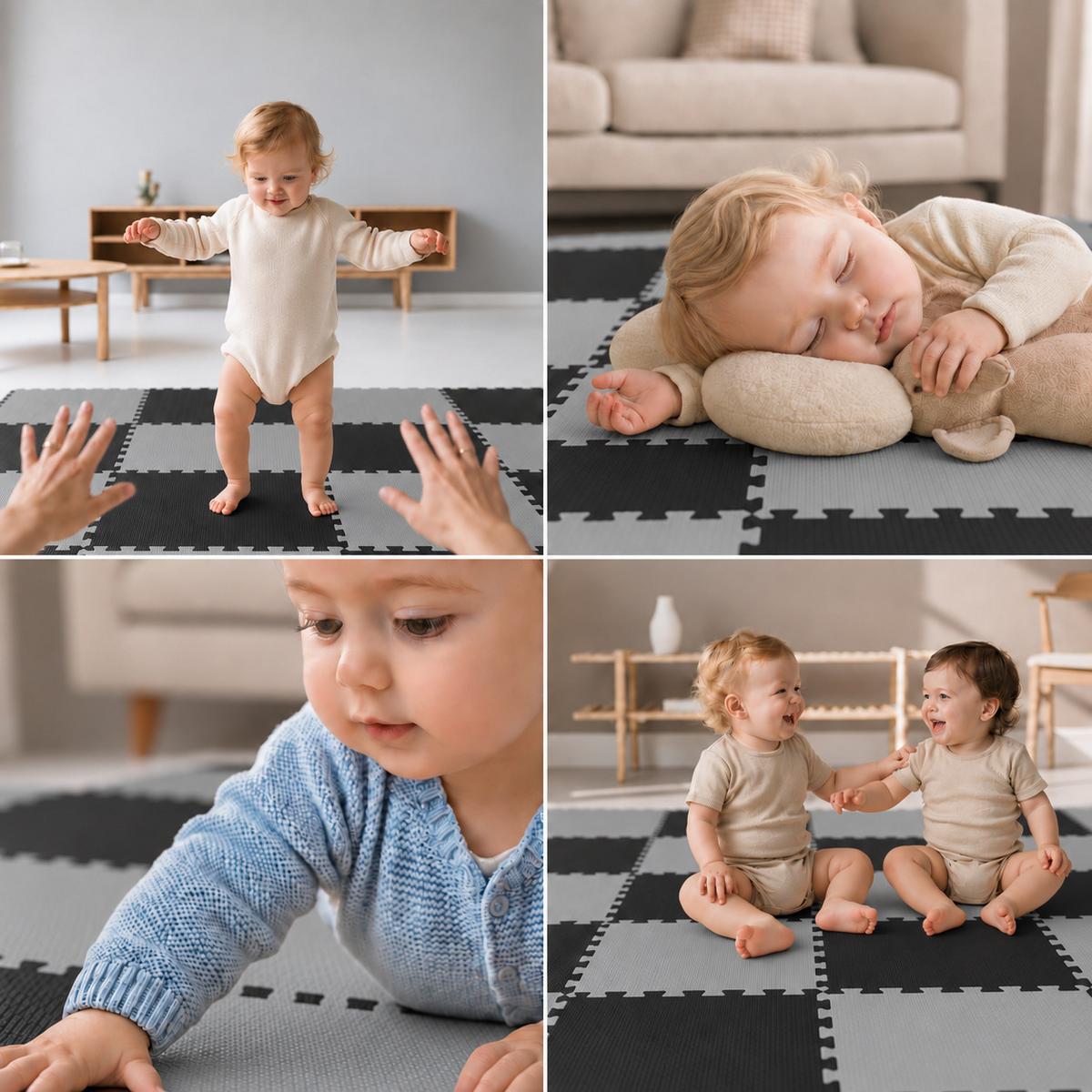 SPIELMATTE ab Null - 180/90 cm Puzzlematte Schwarz - Multicolor, Kunststoff (30/30cm) - Littletom