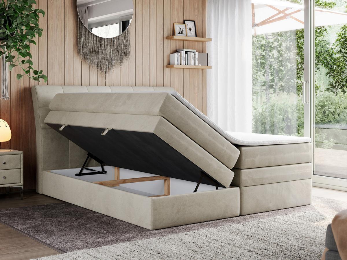 BOXSPRINGBETT GOLD-10 KING 160/200 Beige Velvet - H3 - Beige, Holz/Textil (160/200cm) - MKS