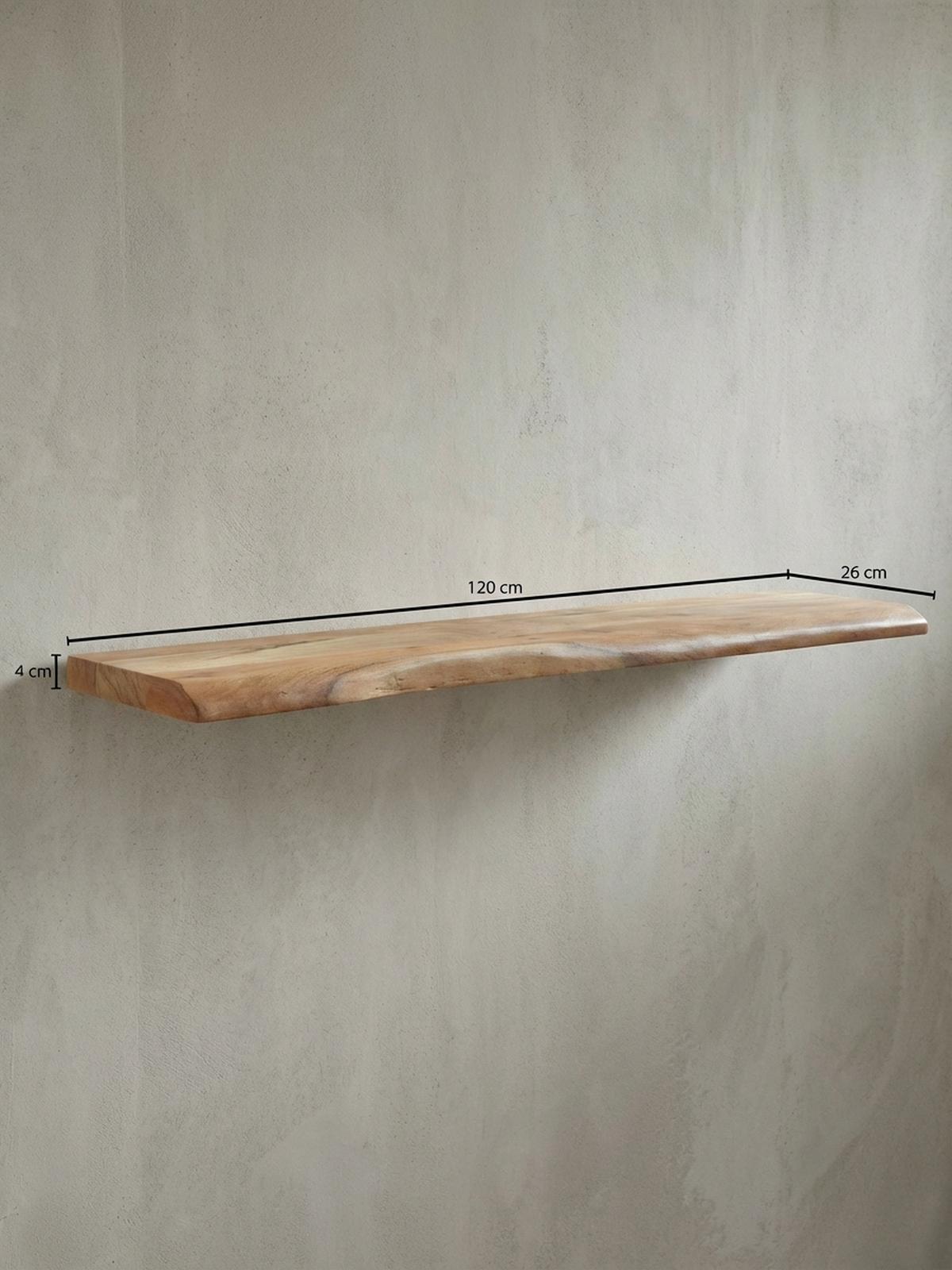 WANDREGAL Akazienholz Baumkante Rustikal, Beige 120x26x4 cm - Beige, Holz (120/4/26cm) - KADIMA DESIGN