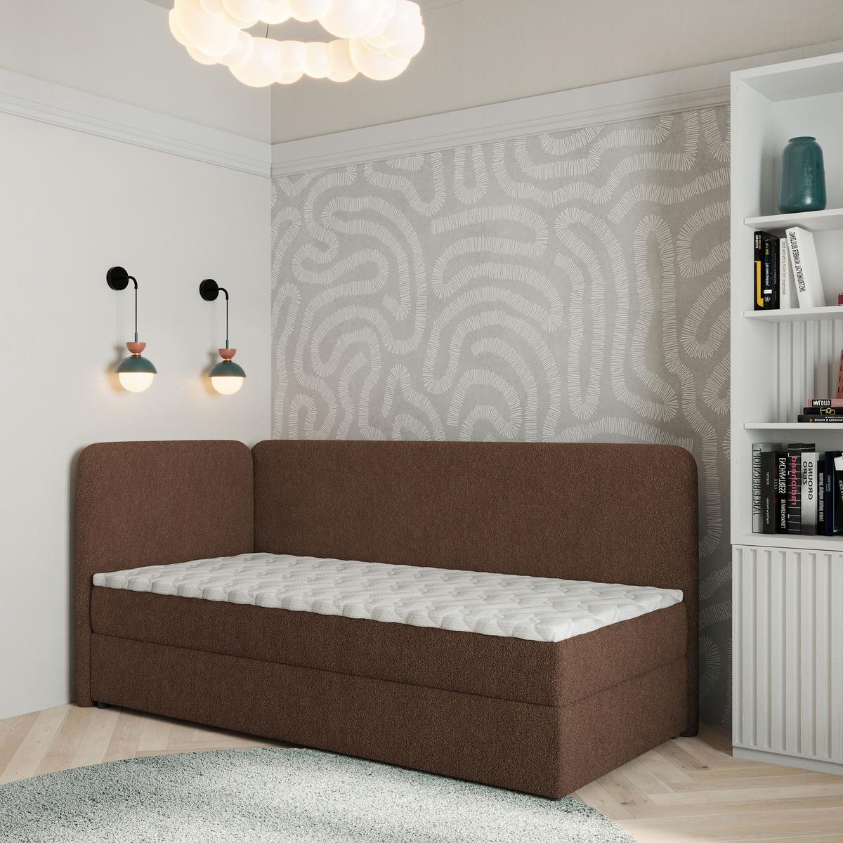 BOXBETT GINA 90x200 cm mit Matratze und Topper, H2+H3 - Braun - Braun, Holz (90/200cm) - MASSENO