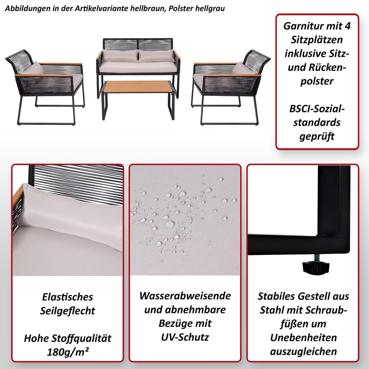 GARTEN-GARNITUR Schwarz, Braun, Hellgrau - Hellgrau/Schwarz, Metall - MCW