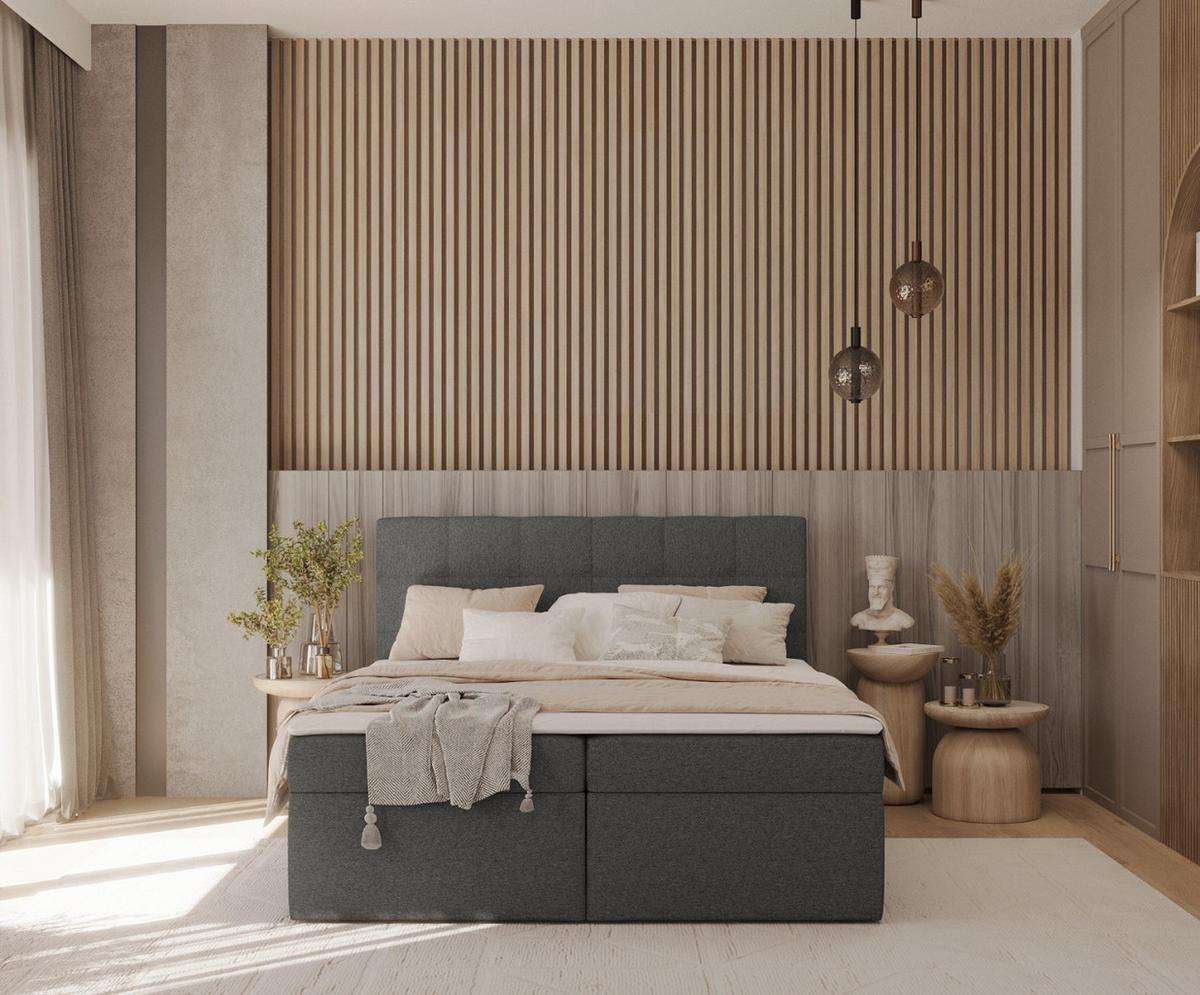 BOXBETT Lean 180/200 cm Anthrazit im Megan Stoff - Anthrazit/Schwarz, Holz/Holzwerkstoff (180/200cm) - AltaBeds