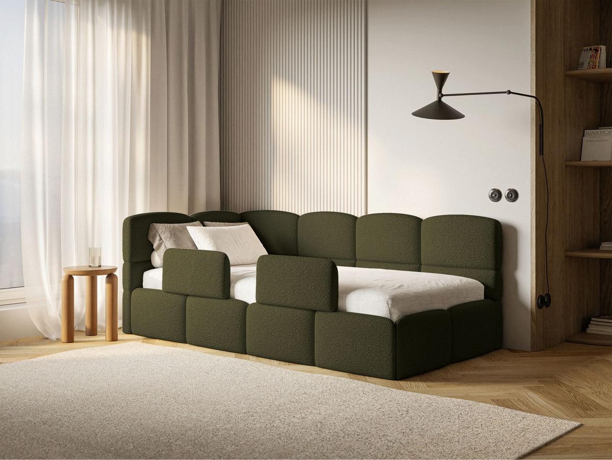 JUGENDBETT Cloudy links mit Rausfallschutz Bouclé Olivgrün - Olivgrün, Kunststoff/Textil (90/200cm) - Selsey
