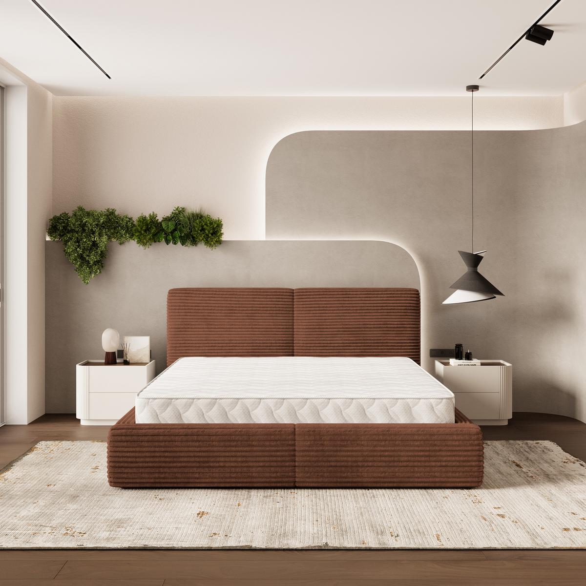 POLSTERBETT FELURO T 200x200 cm mit Bettkästen - Braun - Braun, Holz/Textil - MASSENO