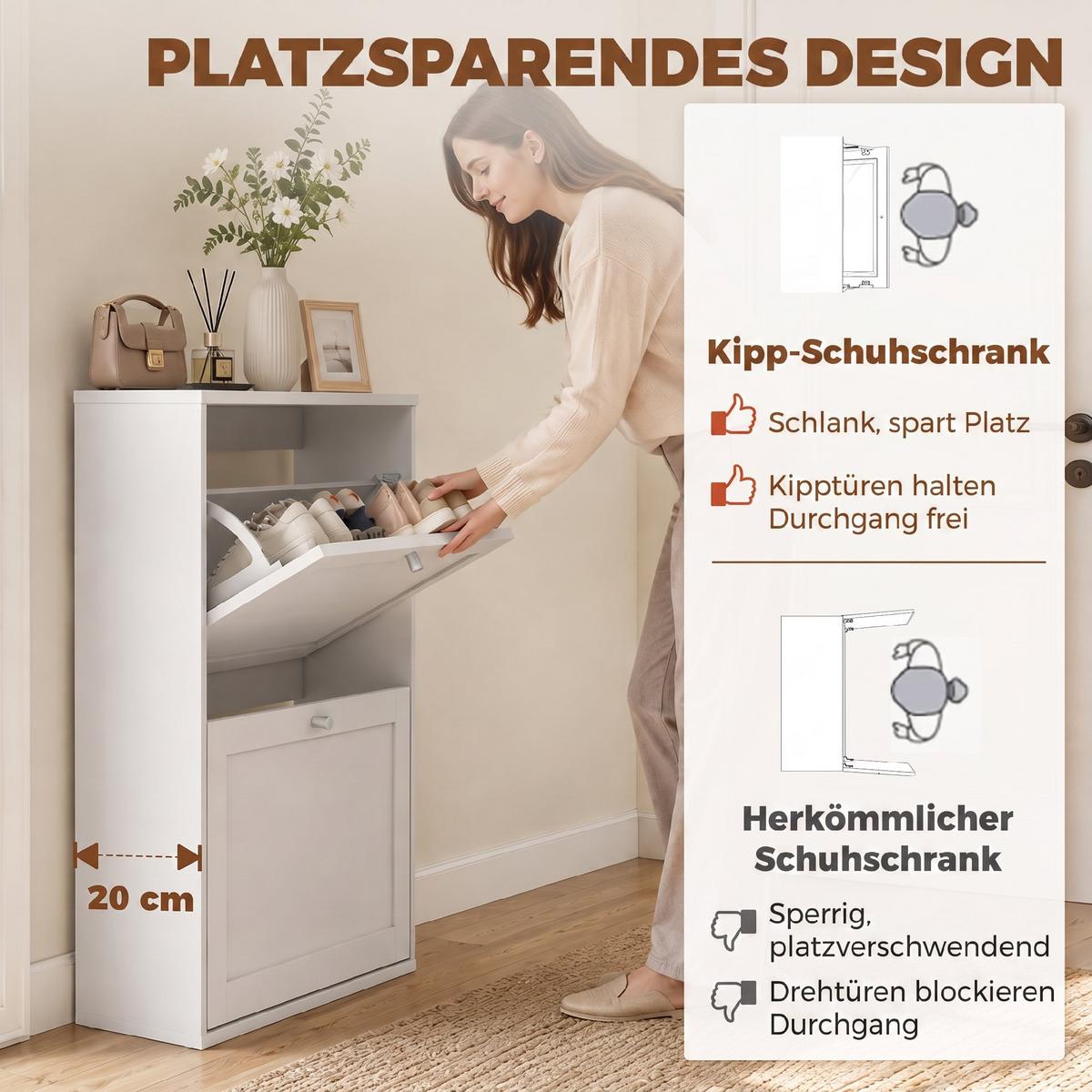 SCHUHSCHRANK MDF Weiß - Weiß, Holzwerkstoff/Metall (20/84/80cm) - HOMCOM