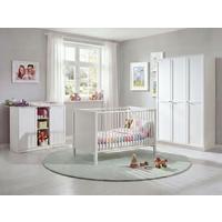BABYZIMMER-SET 3-teilig: Babybett & Wickelkommode & Kleiderschrank 3-türig B135/H198/T58 cm, Soft-Close, Landhausstil Weiß / 22803 - Silberfarben/Weiß, Holzwerkstoff/Metall (76/83/146cm) - luma-home