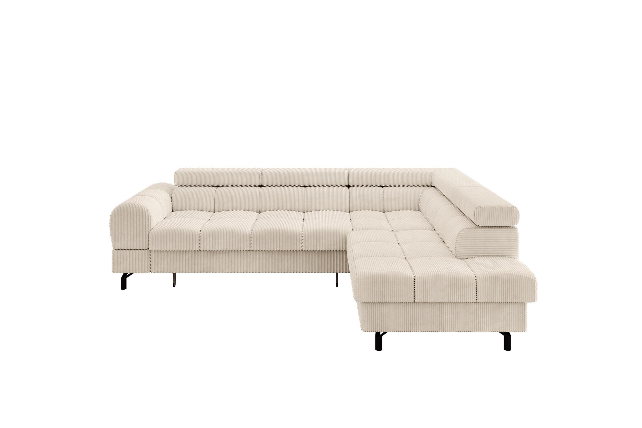 ECKSOFA mit Schlaffunktion Ottomane Rechts LUMA-L 272x203x70 Beige Cord - Beige/Schwarz, Holzwerkstoff/Kunststoff (203/272cm) - ALTDECOR