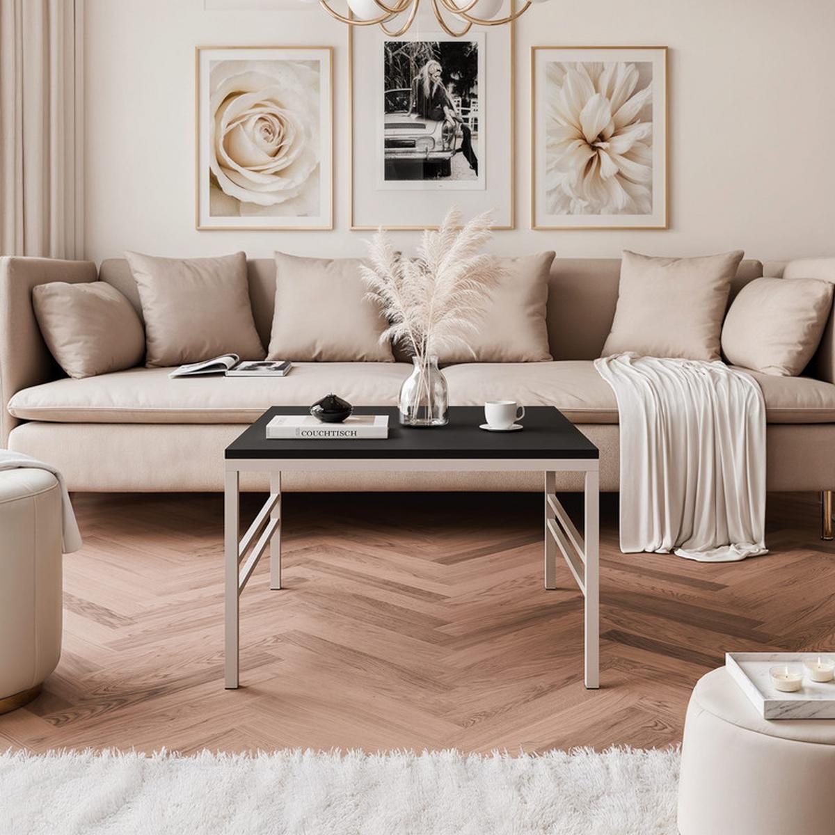 COUCHTISCH FORMA 60/60 cm Quadrat, Kaschmir / Schwarz matt - Kaschmir/Schwarz, Metall (60/60/40cm) - Idohome
