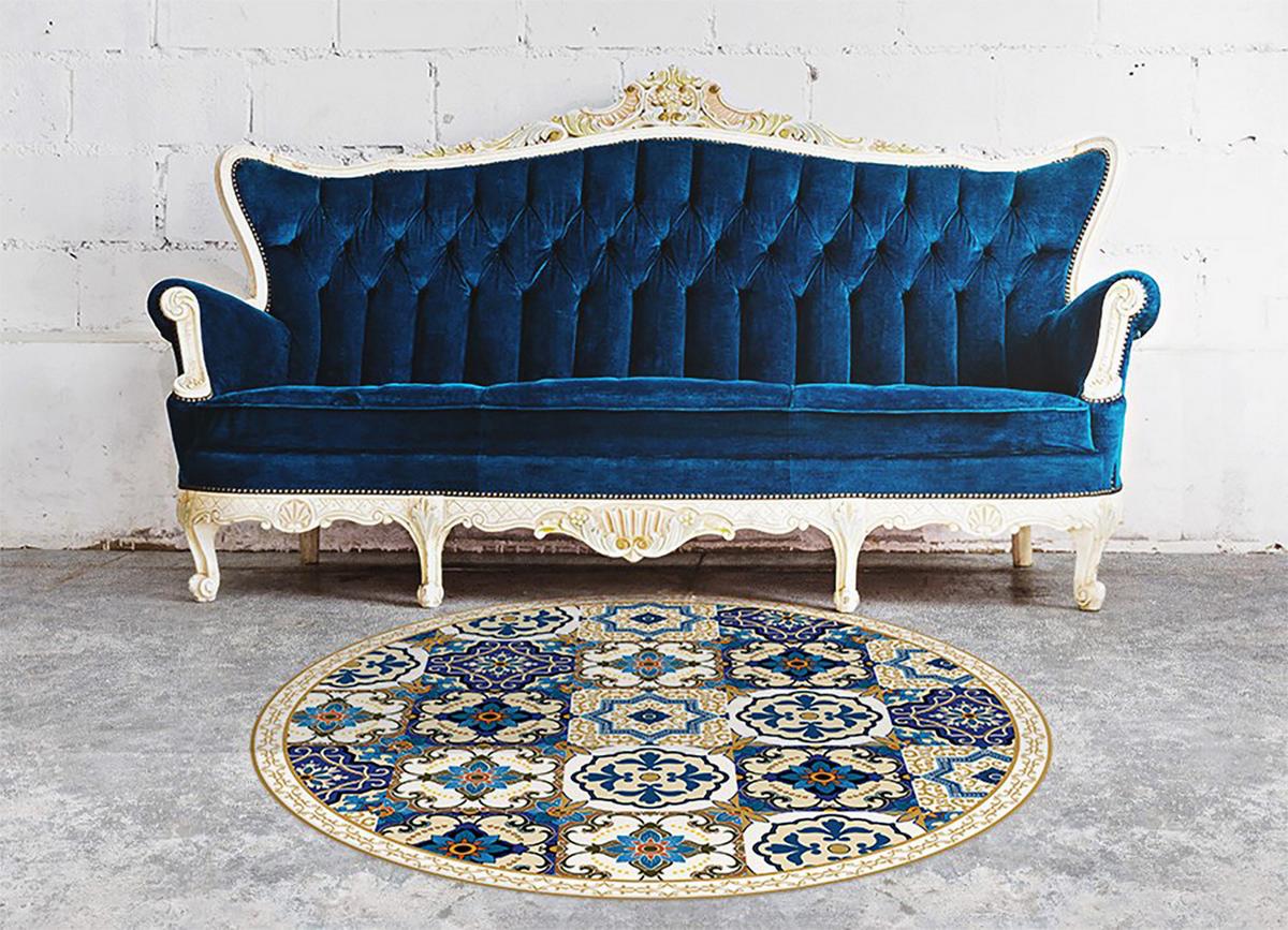 VINYL TEPPICH Ø60 cm Portugiesische Fliesen - Blau/Beige, Kunststoff (60/60cm) - TULUP