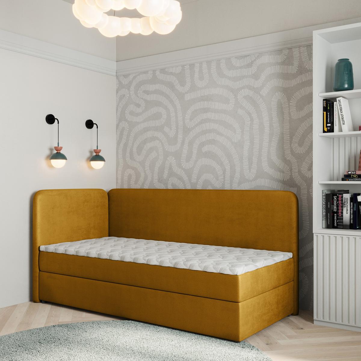 BOXBETT GINA 90x200 cm mit Matratze und Topper, H2+H3 - Gelb - Gelb, Holz (90/200cm) - MASSENO