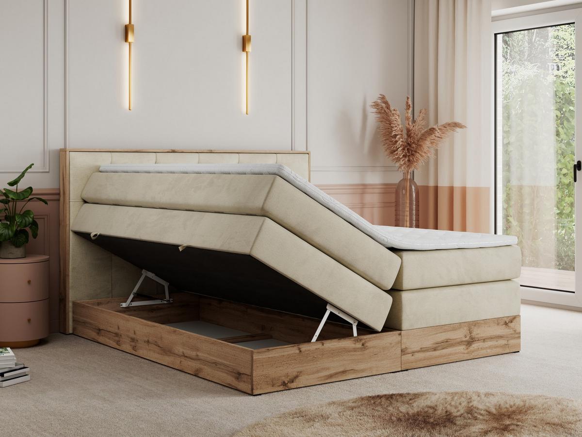 BOXSPRINGBETT VENETO KING 160/200 Beige Velvet - H3 - Beige, Holz/Textil (160/200cm) - MKS