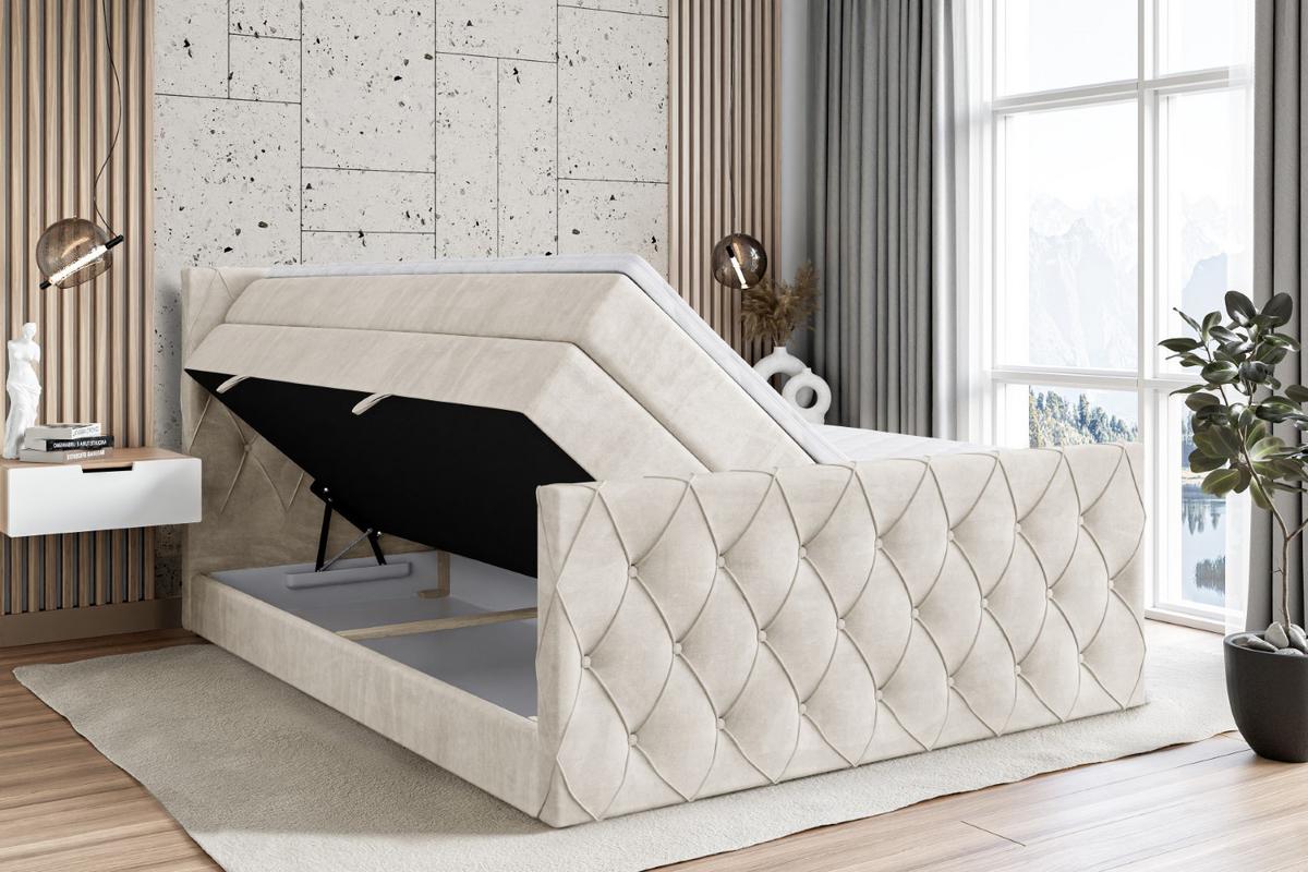 BOXSPRINGBETT AMAY-Z KING - 140x200 - H3/H4 - Ecru - Hellbraun, Holzwerkstoff (140/200cm) - ALTDECOR