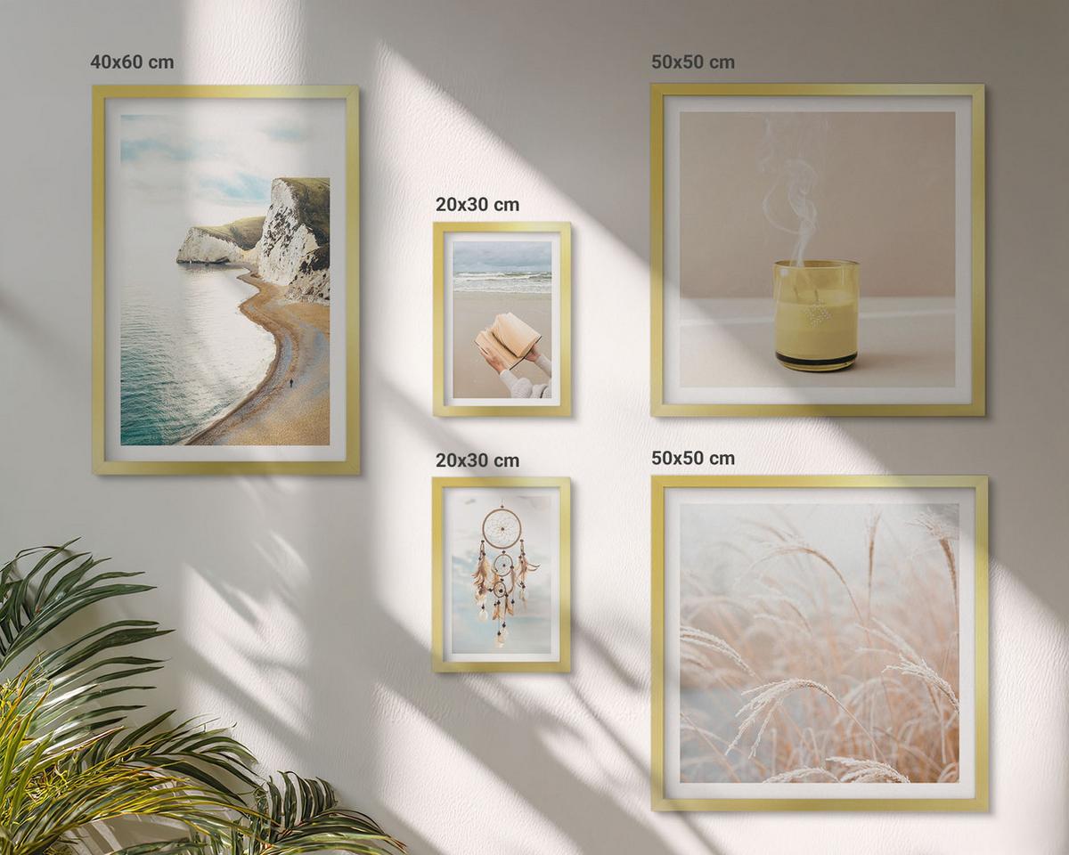 BILDER SET 5er Set - 50x50 cm & 20x30 cm & 40x60 cm Goldrahmen - Charmante italienische Straßen und Blumen - Goldfarben, Kunststoff (40/60cm) - TULUP