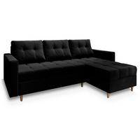 ECKSOFA MILO L Schwarz Plüsch-Stoff mit Schlaffunktion - Schwarz/Braun, Holz/Textil (220/140cm) - MASSENO