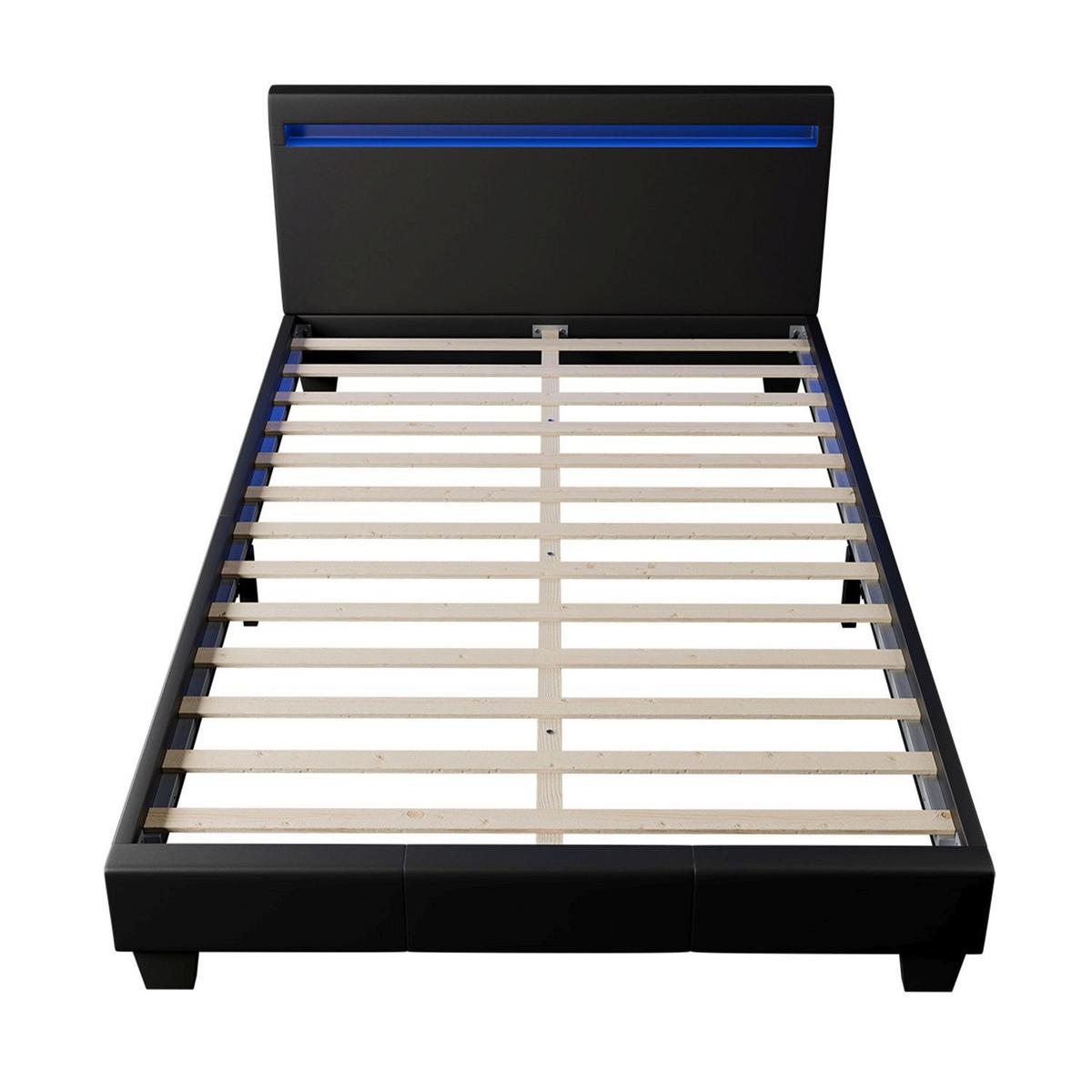 POLSTERBETT Paris mit LED schwarz 120x200cm - Schwarz, Holzwerkstoff (120/200cm) - Juskys