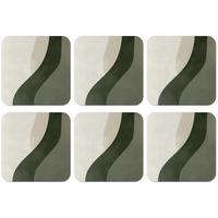 GLASUNTERSETZER 6er-Set Japandi - Grün - Abstrakt - Modern Tischuntersetzer 10x10 cm - Salbeigrün, Naturmaterialien (10/0.2cm) - MuchoWow