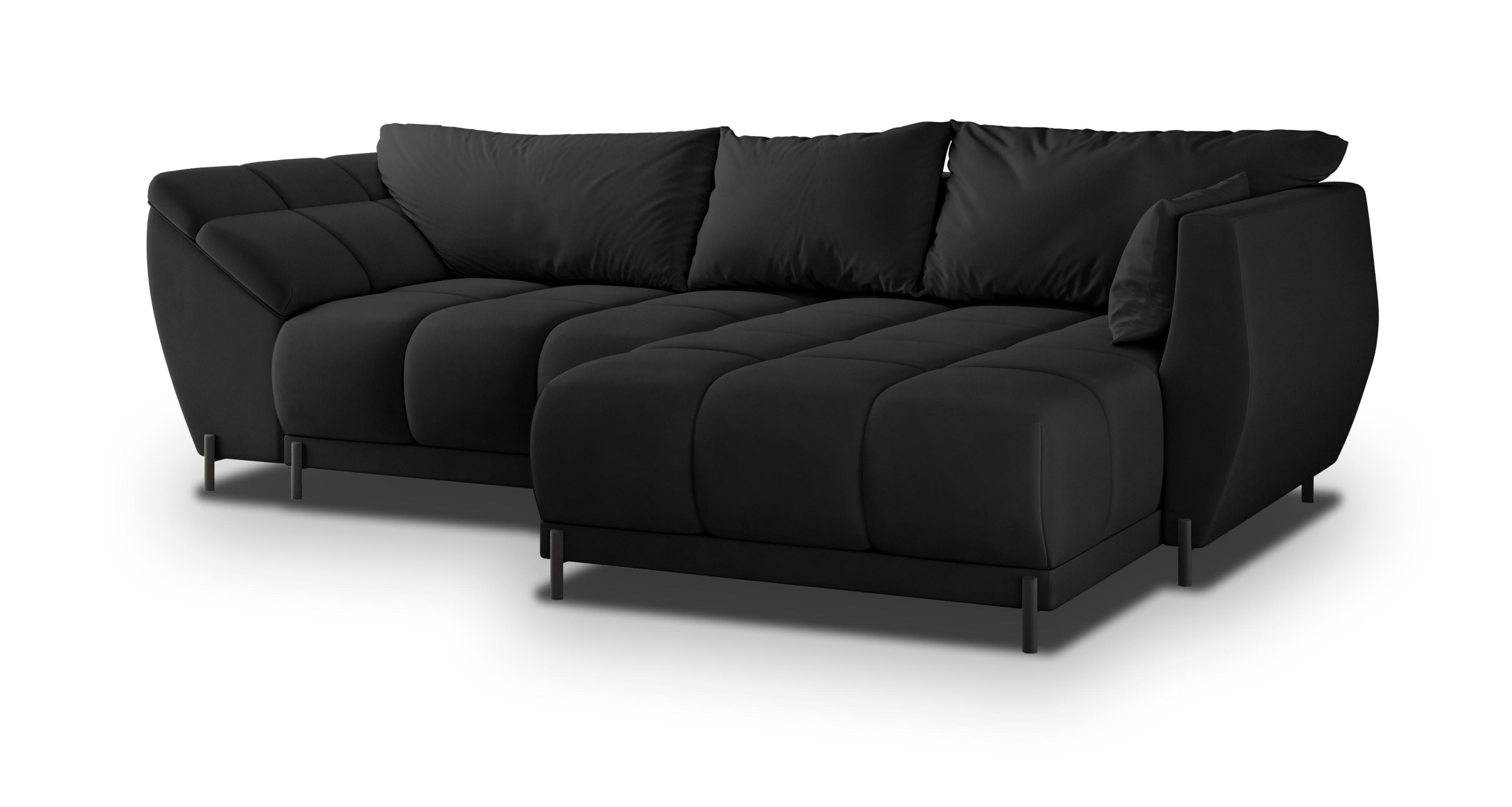 ECKSOFA VESTANO R-S Schwarz Velours-Stoff mit Schlaffunktion - Schwarz, Holz (287/182cm) - MASSENO