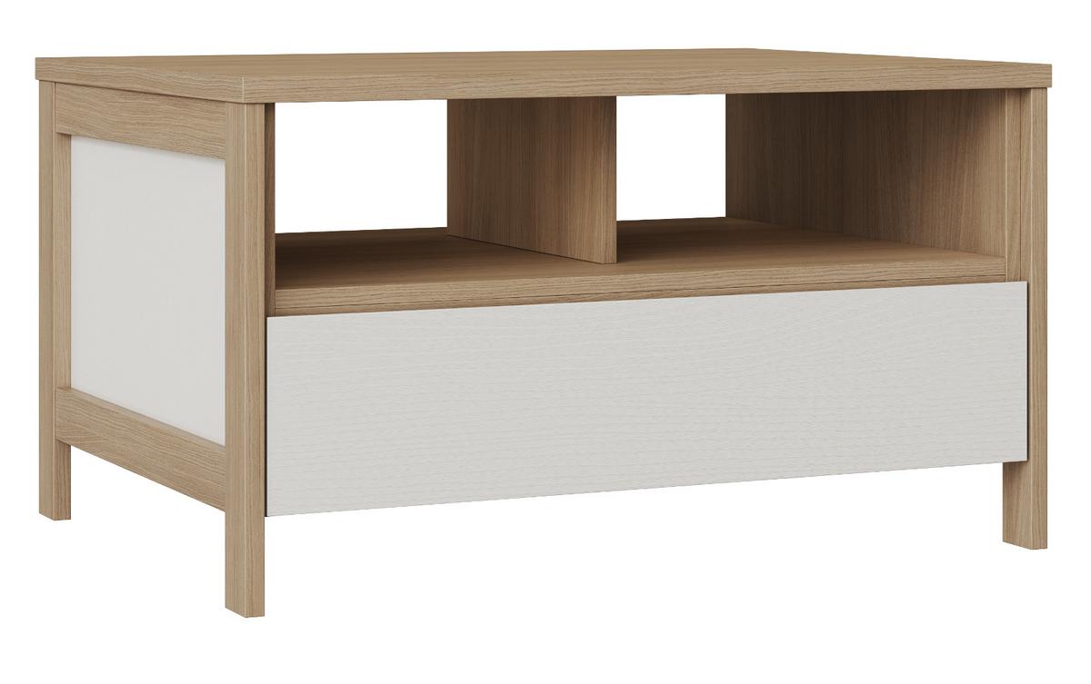 COUCHTISCH weiß und Eiche, Beistelltisch skandinavisch, 80 x 60 cm, Soft-Close, Finnes - Eichefarben/Weiß, Holzwerkstoff (60/80/46cm) - Furn.Design
