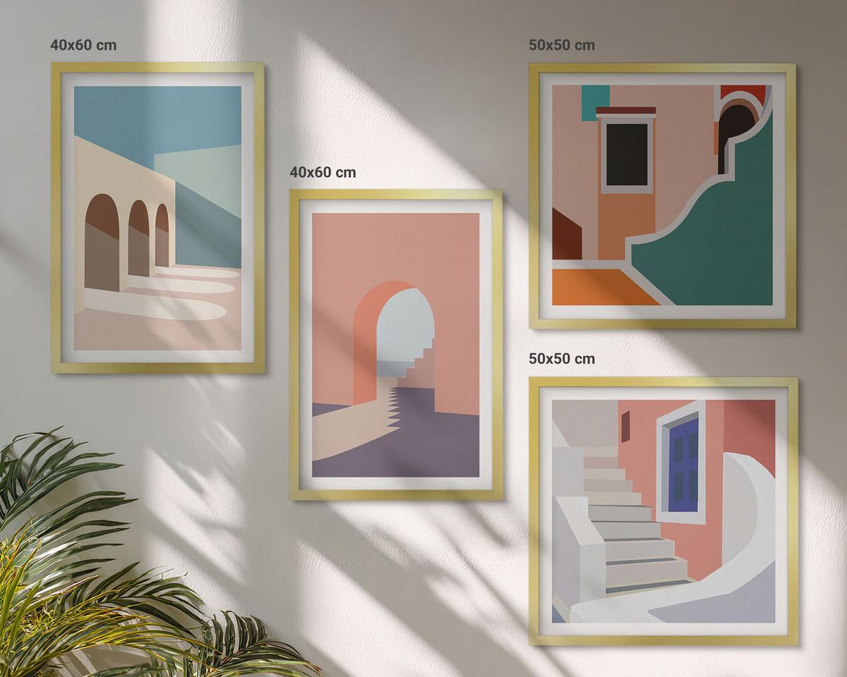 BILDER SET 4er Set - 50x50 cm & 40x60 cm Goldrahmen - Minimalistische Pastellgrafiken - Goldfarben, Kunststoff (50/50cm) - TULUP