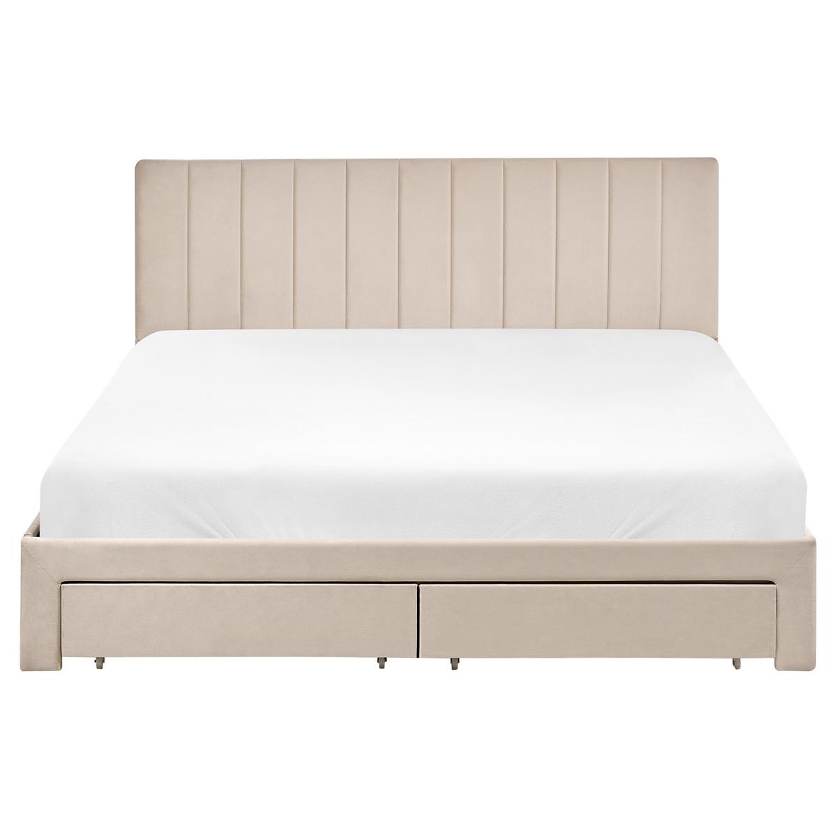 BETT mit Schubladen 160/200 cm Samtstoff Beige Lonzac - Beige, Textil (160/200cm) - Beliani