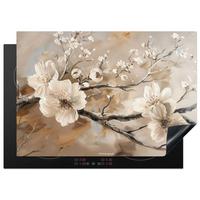 HERDABDECKPLATTE Blumen - Abstrakt - Gemalt - Beige Herdabdeckung Induktionsfeld 75x52 cm - Kaschmir, Kunststoff (75/52/0.2cm) - MuchoWow
