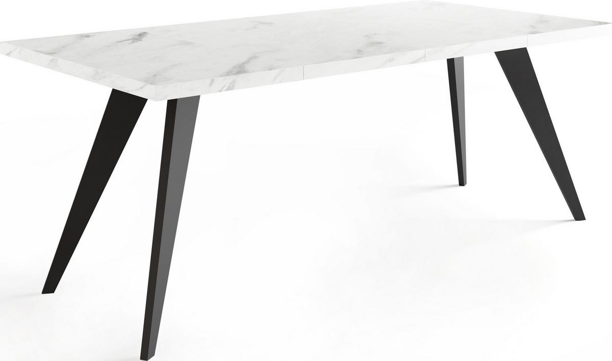 ESSTISCH Quadro quadratischer ausziehbarer, Marmor Weiß 100-150/100/76 cm - Ecru/Schwarz, Holz/Holzwerkstoff (100/150/76cm) - WFL GROUP
