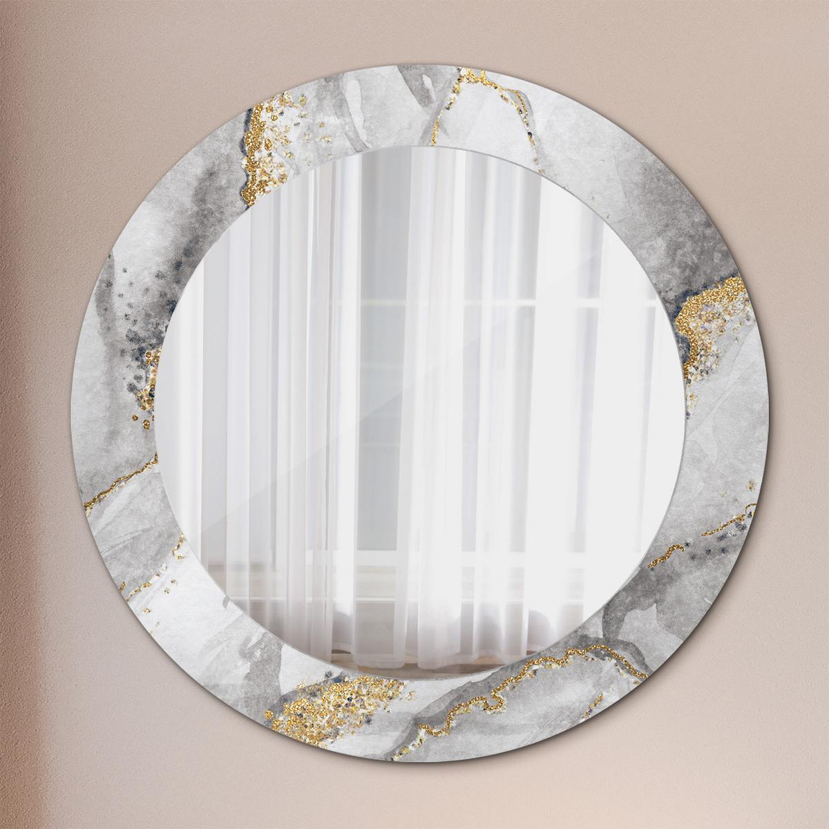 SPIEGEL Ø60 cm Rund mit Aufdruck - Goldfarben/Hellgrau, Glas (60/60/0.4cm) - TULUP