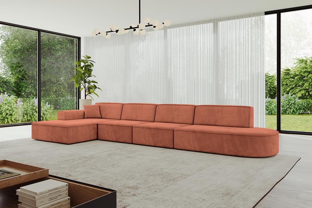ECKSOFA Ottomane Links IREA-L3-v3 - 412x165x77 cm Apricot - Koralle, Holzwerkstoff/Textil (412/165cm) - ALTDECOR