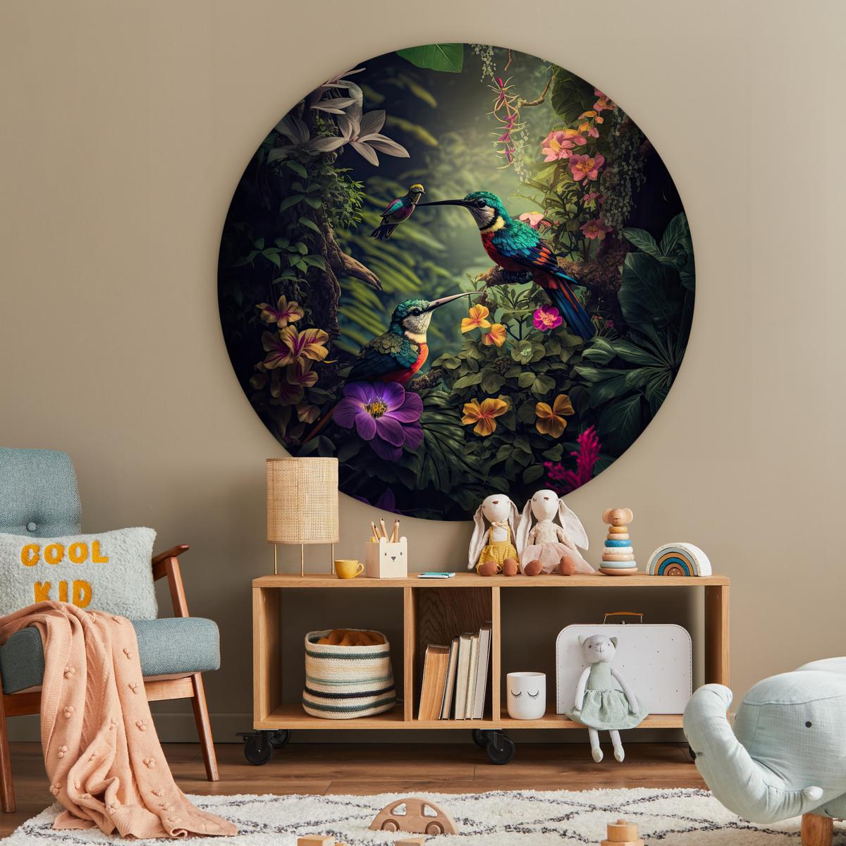 WANDBILD Blumen - Vogel - Dschungel - Pflanzen Deko Groß 150x150 cm - Petrol, Kunststoff (150/150cm) - MuchoWow
