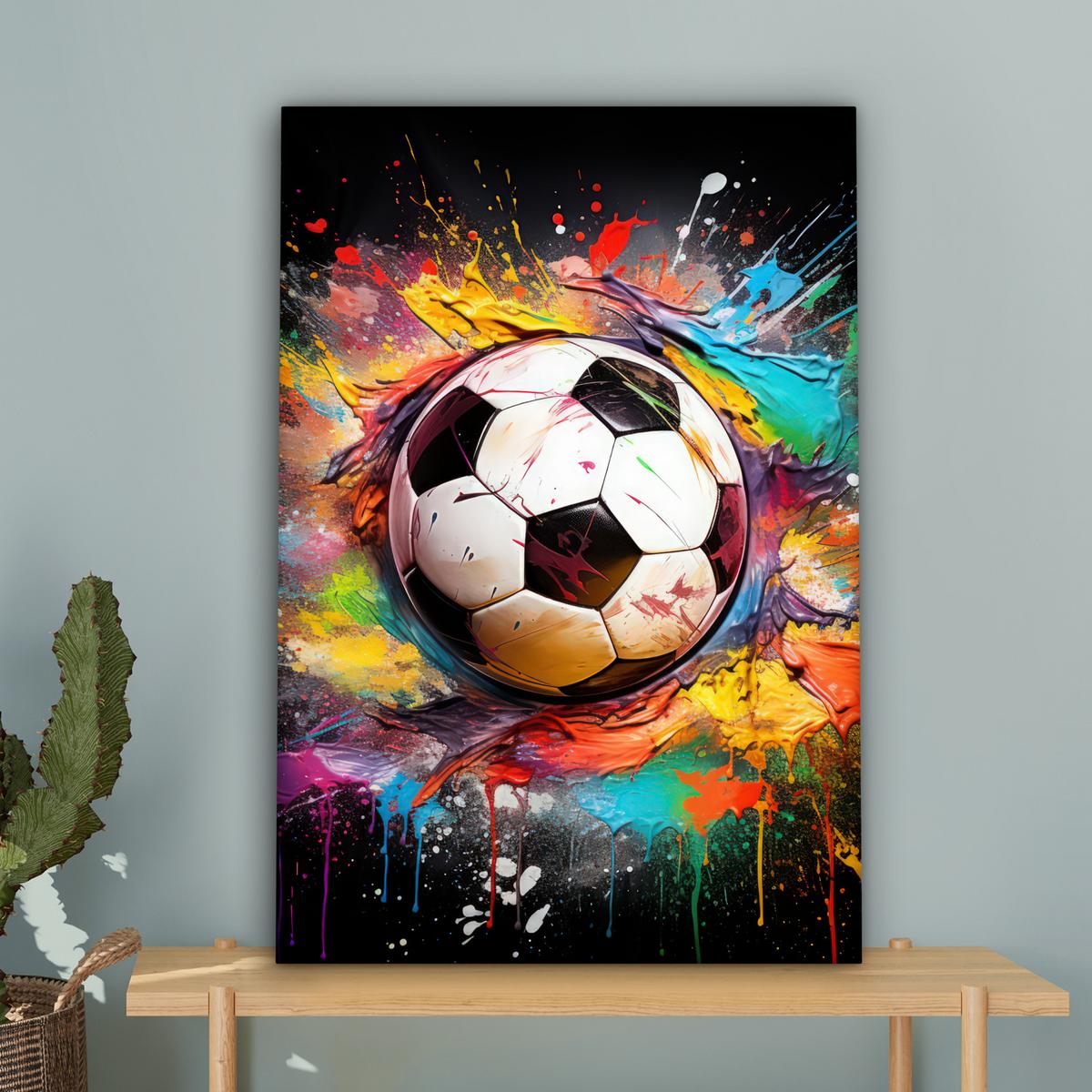 LEINWANDBILD Fußball - Farbe - Farben - Schwarz - Weiß Wanddeko 40x60 cm - Weiß, Textil (40/60cm) - MuchoWow
