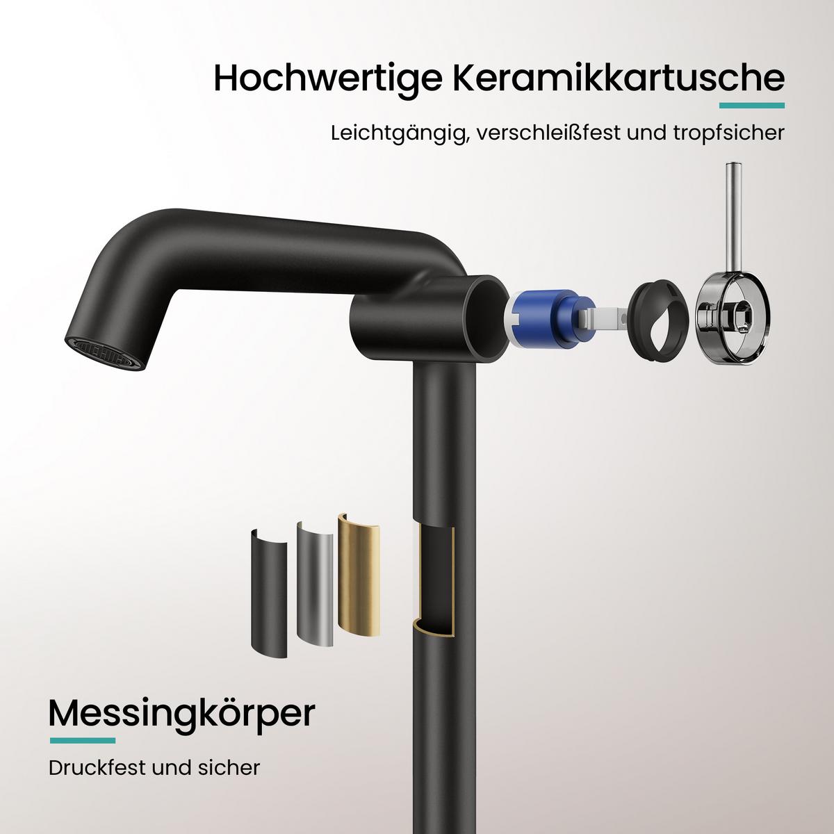 WASCHTISCHARMATUR Wasserzulaufrohr aus Edelstahl Schwarz Matt 26cm - Schwarz, Metall (22/33.2/7.6cm) - EMKE