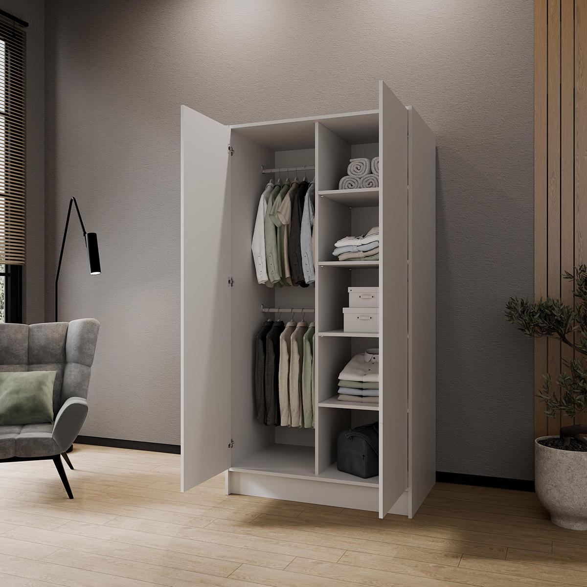 DREHTÜRENSCHRANK Gava mit zwei, glatten Türen, Weiß - Weiß, Holzwerkstoff (100/200/51cm) - Beautysofa