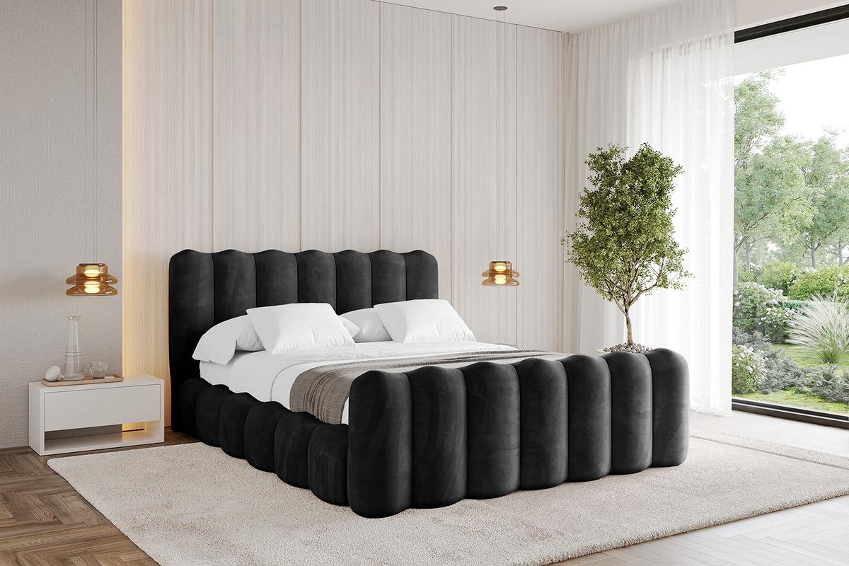 POLSTERBETT mit Bettkasten, Fußteil und Lattenrost, Bett mit Matratze H3/H4 - SORA-Z 180x200 Schwarz - Schwarz, Holzwerkstoff/Textil (180/200cm) - ALTDECOR