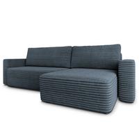 ECKSOFA TELIN Grau Kordstoff mit Schlaffunktion - Grau, Holz (280/162cm) - MASSENO