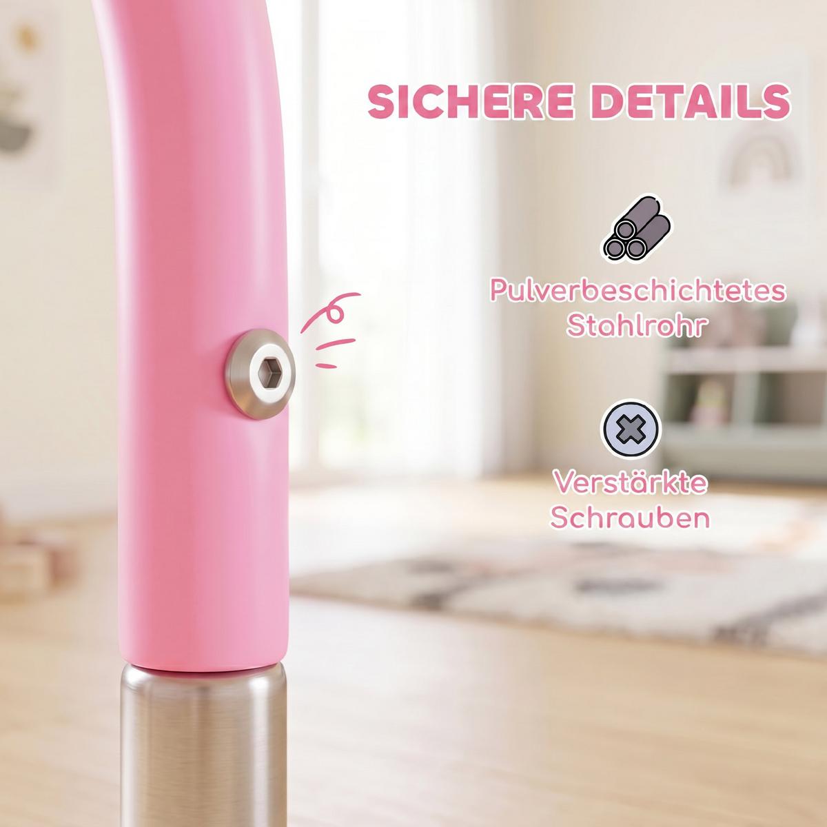 KINDER Gymnastik Turnreck 5-stufige höhenverstellbar Reckstange Stahl Rosa - Rosa, Metall (105/128/148cm) - HOMCOM