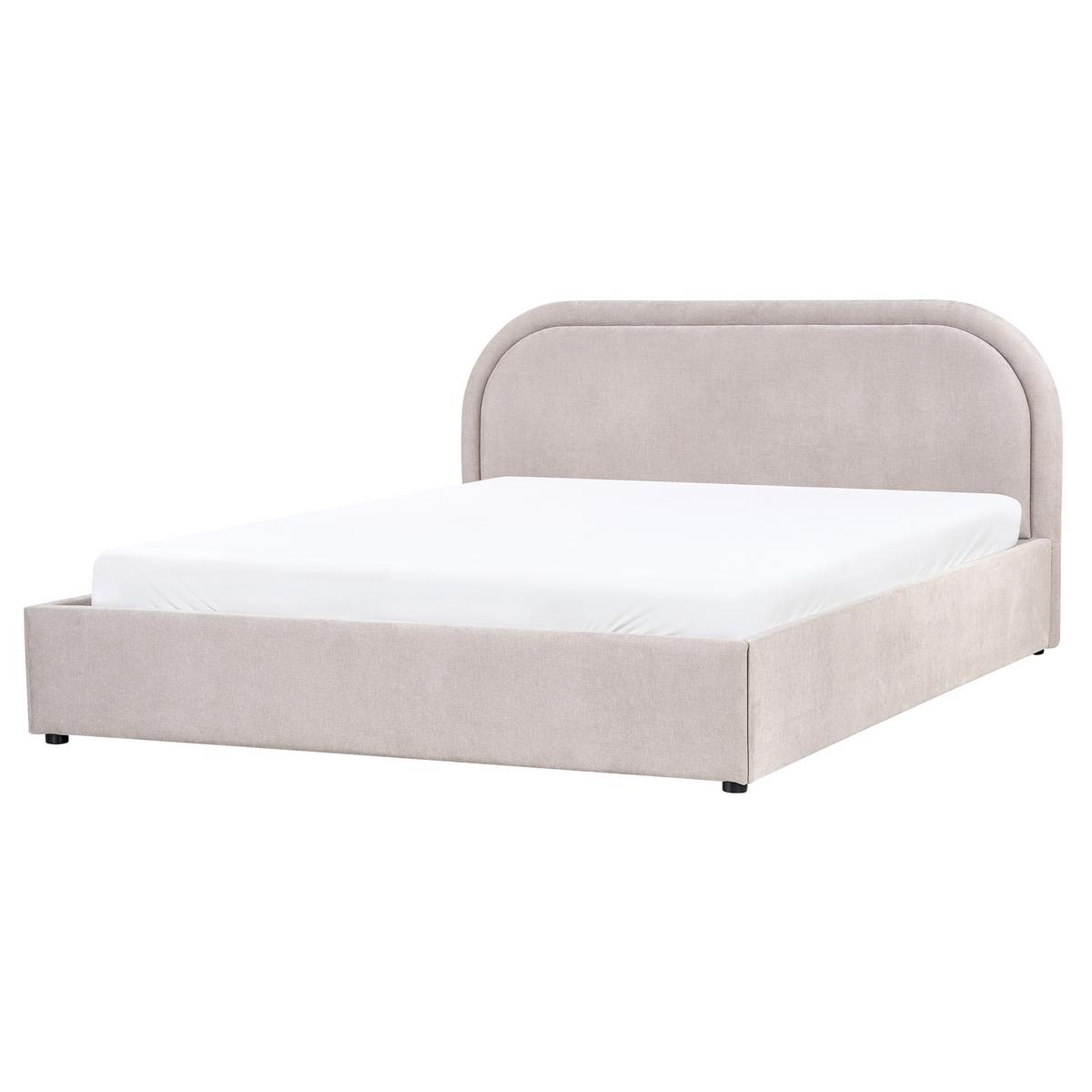 BETT mit Stauraum 160/200 cm Chenillegewebe Taupe Quillien - Taupe, Textil (160/200cm) - Beliani