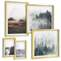 BILDER SET 5er Set - 50x50 cm & 20x30 cm & 40x60 cm Goldrahmen - Landschaften aus Bergen und Meer - Goldfarben, Kunststoff (40/60cm) - TULUP