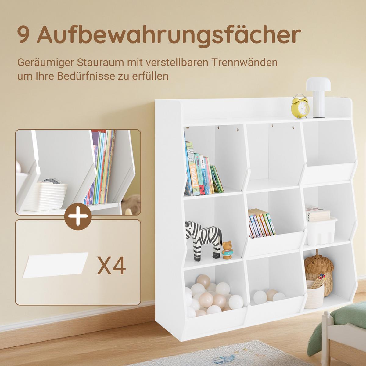 KINDERREGAL mit 9 offenen Fächern, 95x105x34cm, Weiß - Weiß, Holzwerkstoff (95/105/34cm) - SoBuy