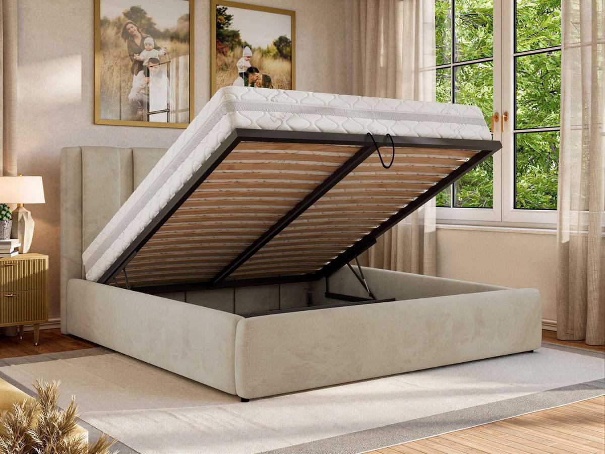 POLSTERBETT SAVINO CLASSIC 200/200 - Beige Velvet - Pocket-Matratze - Beige, Textil (200/200cm) - MKS