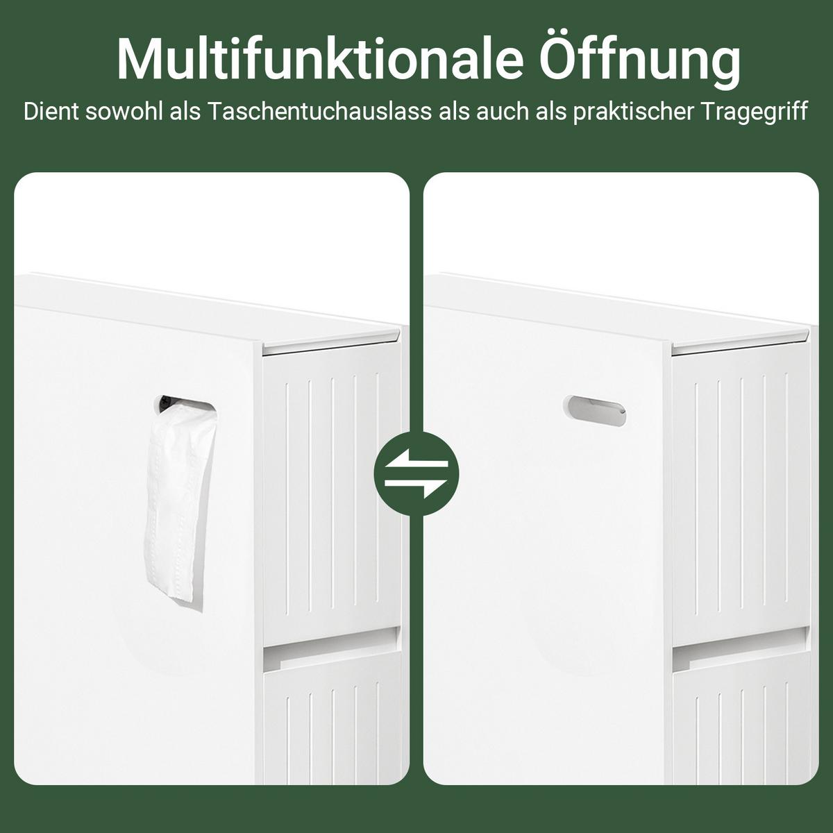 NISCHENREGAL mit Rollen, Weiß, 20 cm breit, 2 Schubladen und offenes Fach, auf Rollen, für schmale Lücken in Bad und Waschküche - Weiß, Holzwerkstoff (20/75/60cm) - SoBuy